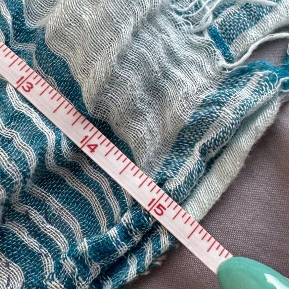 Lightweight Woven Blue & White Scarf With Fringed Edges - Picture 6 of 7